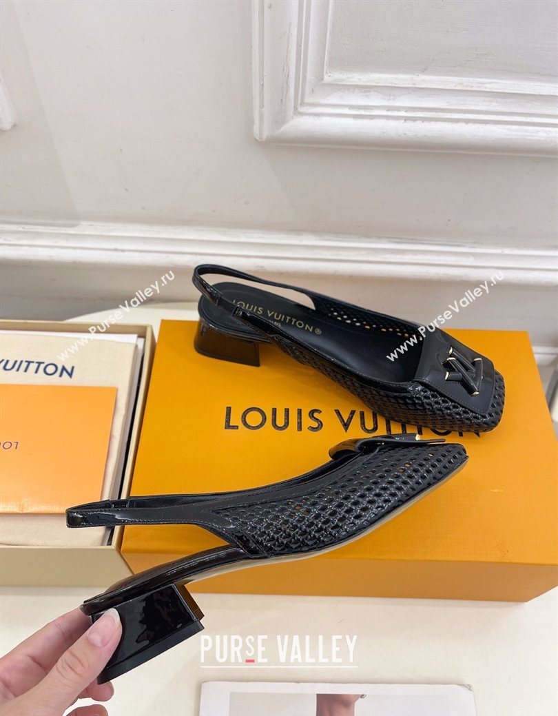 Louis Vuitton Shake Slingback Pumps 3cm in Patent Perforated Leather 1AD0BX Black 2025 (MD-250829090)