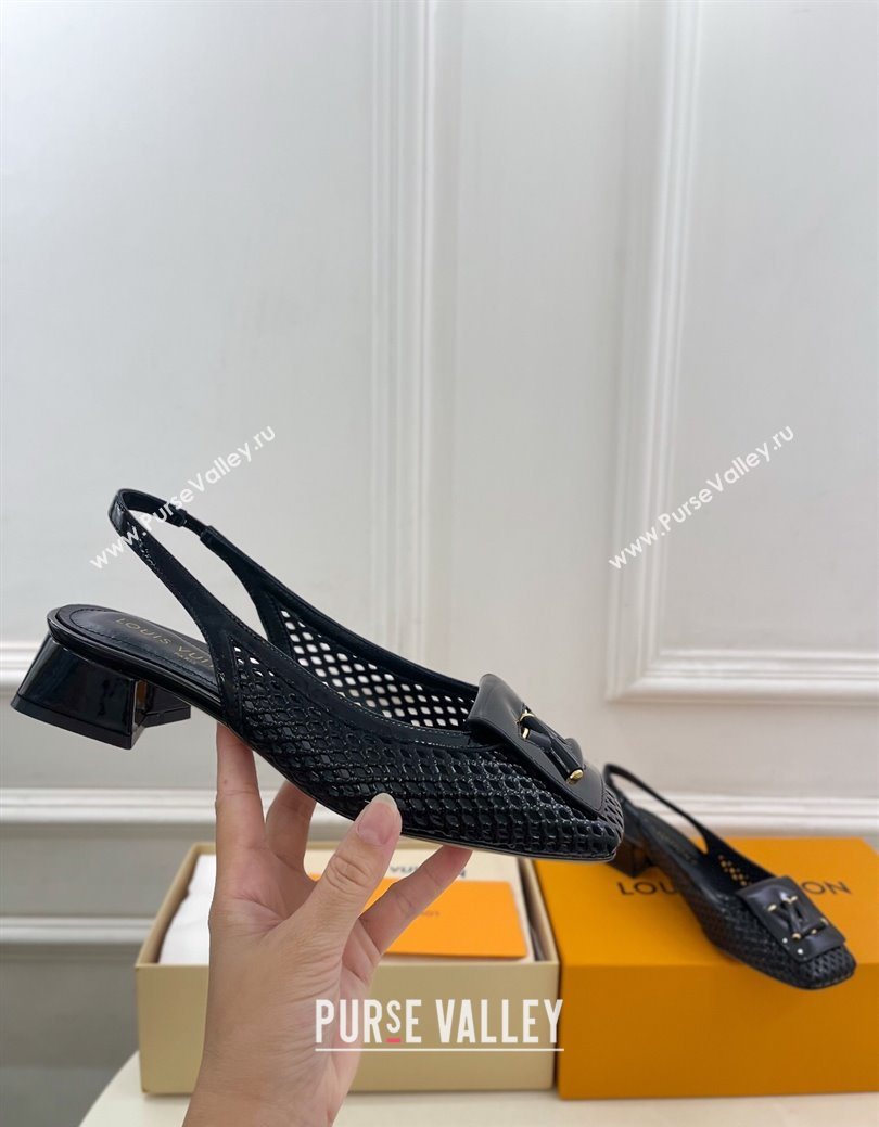 Louis Vuitton Shake Slingback Pumps 3cm in Patent Perforated Leather 1AD0BX Black 2025 (MD-250829090)