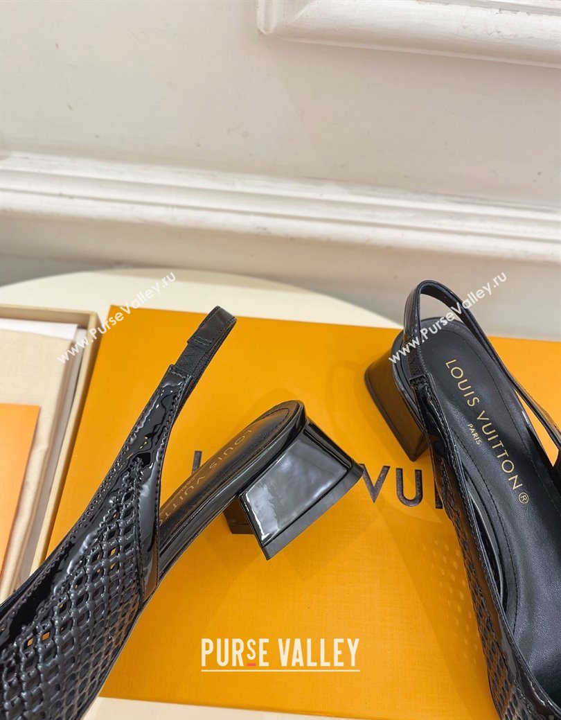 Louis Vuitton Shake Slingback Pumps 3cm in Patent Perforated Leather 1AD0BX Black 2025 (MD-250829090)