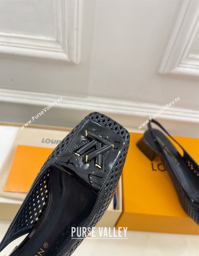Louis Vuitton Shake Slingback Pumps 3cm in Patent Perforated Leather 1AD0BX Black 2025 (MD-250829090)