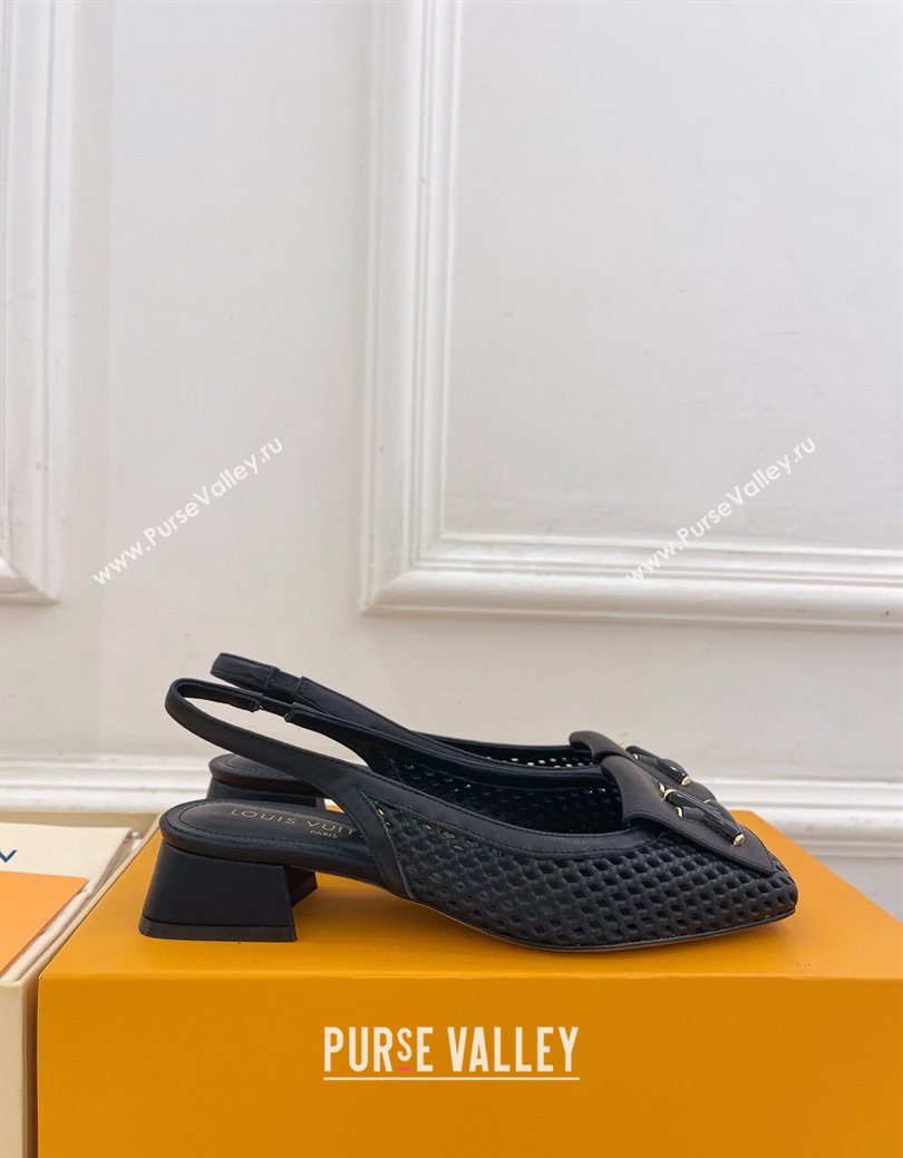 Louis Vuitton Shake Slingback Pumps 3cm in Perforated Calf Leather 1AD0BX Black 2025 (MD-250829092)