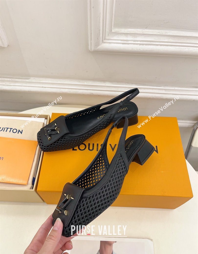 Louis Vuitton Shake Slingback Pumps 3cm in Perforated Calf Leather 1AD0BX Black 2025 (MD-250829092)