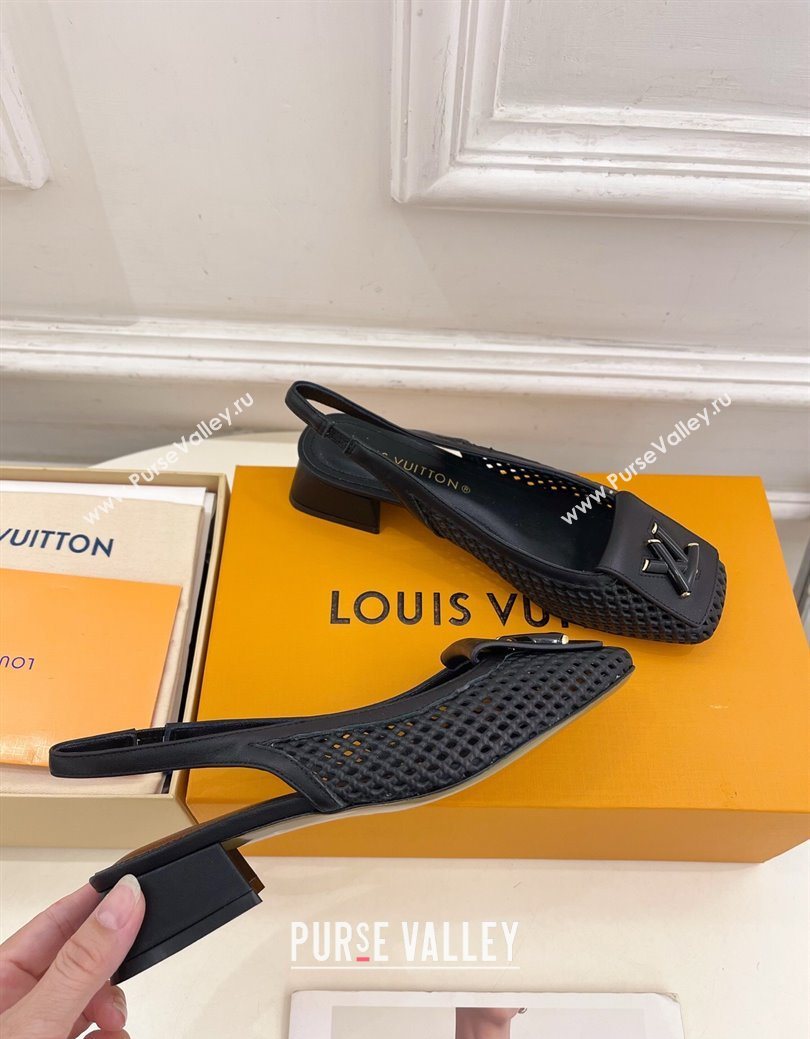 Louis Vuitton Shake Slingback Pumps 3cm in Perforated Calf Leather 1AD0BX Black 2025 (MD-250829092)
