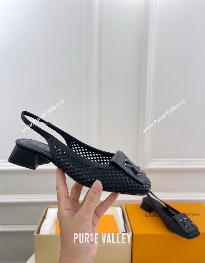Louis Vuitton Shake Slingback Pumps 3cm in Perforated Calf Leather 1AD0BX Black 2025 (MD-250829092)
