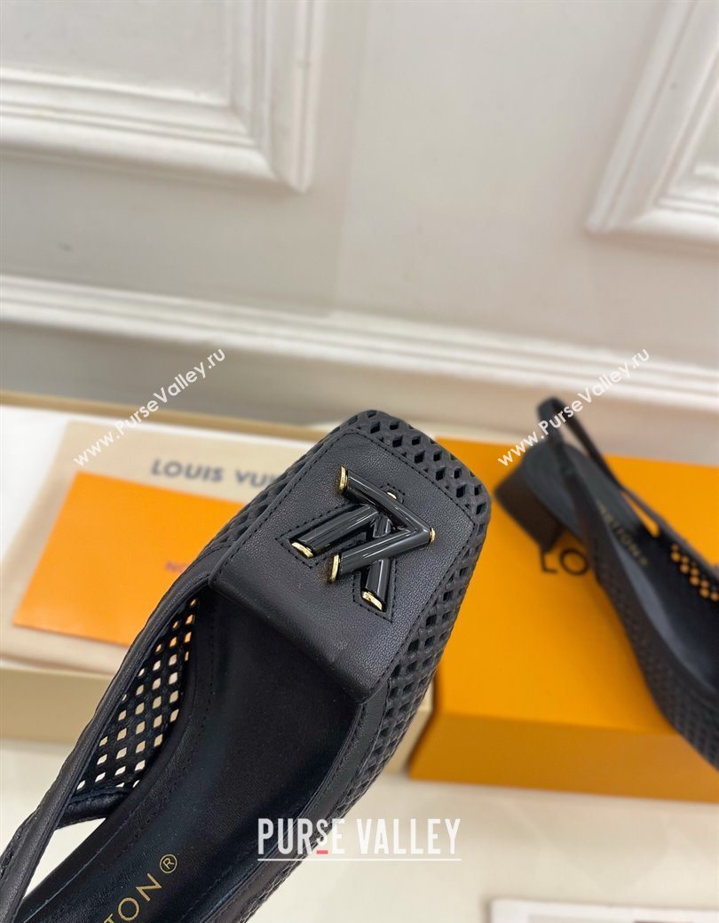 Louis Vuitton Shake Slingback Pumps 3cm in Perforated Calf Leather 1AD0BX Black 2025 (MD-250829092)