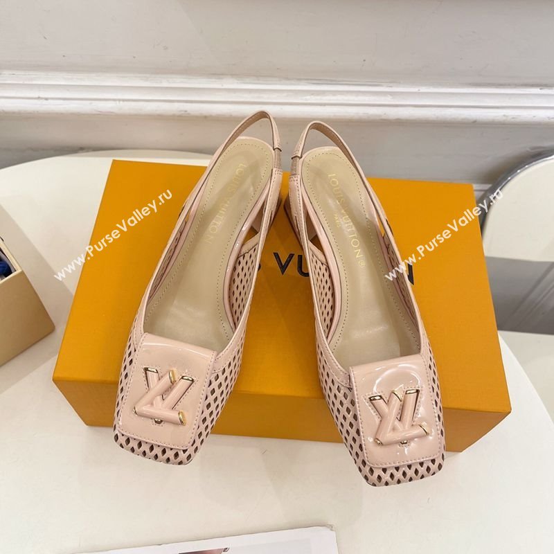 Louis Vuitton Shake Slingback Pumps 5.5cm in Patent Perforated Leather 1AD0BX Beige 2025 (MD-250829095)