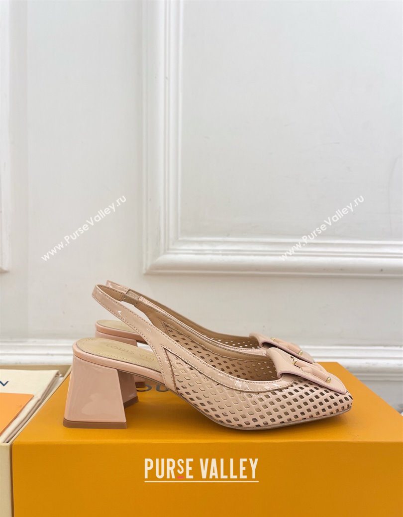 Louis Vuitton Shake Slingback Pumps 5.5cm in Patent Perforated Leather 1AD0BX Beige 2025 (MD-250829095)