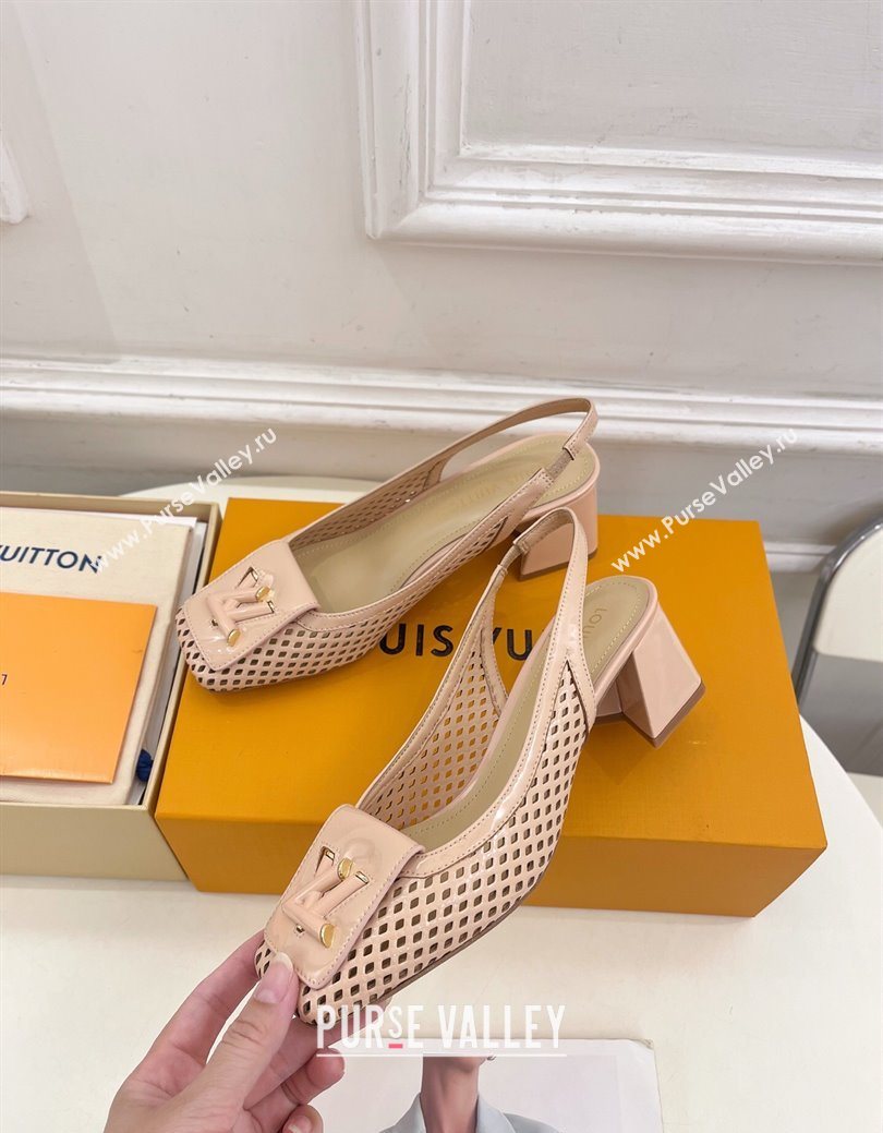 Louis Vuitton Shake Slingback Pumps 5.5cm in Patent Perforated Leather 1AD0BX Beige 2025 (MD-250829095)