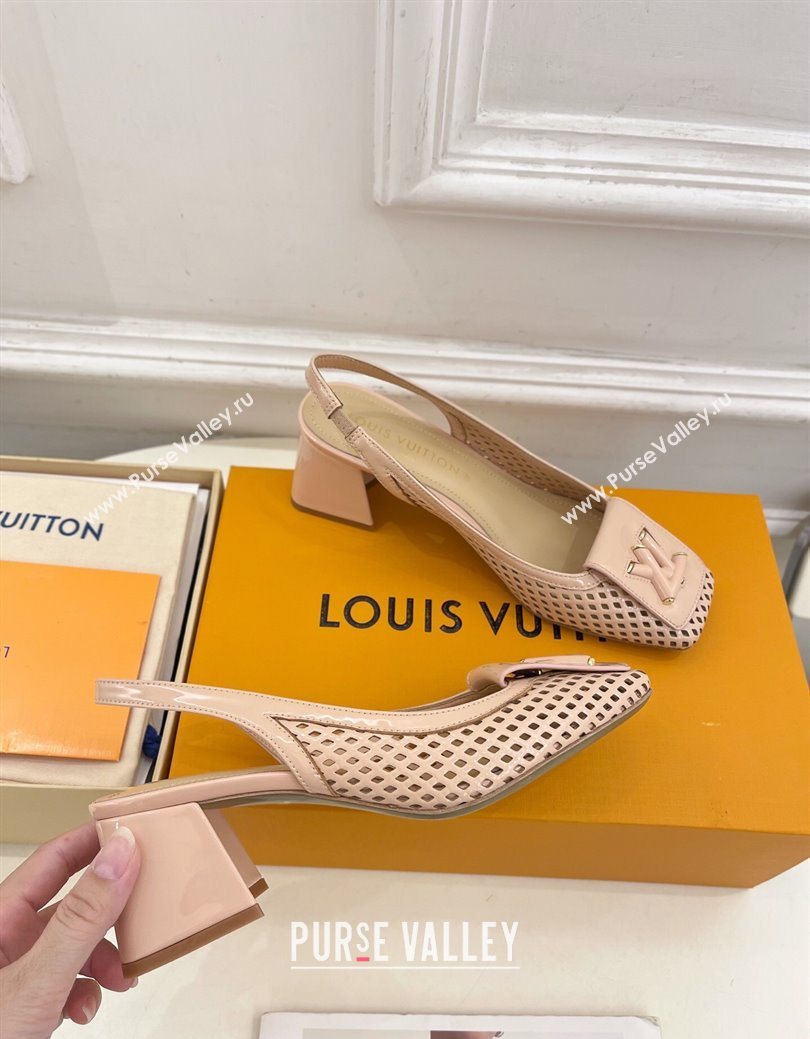 Louis Vuitton Shake Slingback Pumps 5.5cm in Patent Perforated Leather 1AD0BX Beige 2025 (MD-250829095)