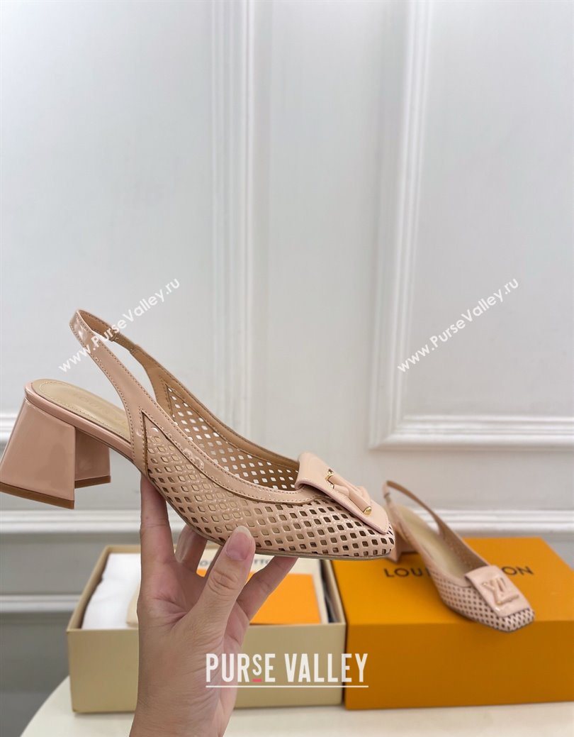 Louis Vuitton Shake Slingback Pumps 5.5cm in Patent Perforated Leather 1AD0BX Beige 2025 (MD-250829095)