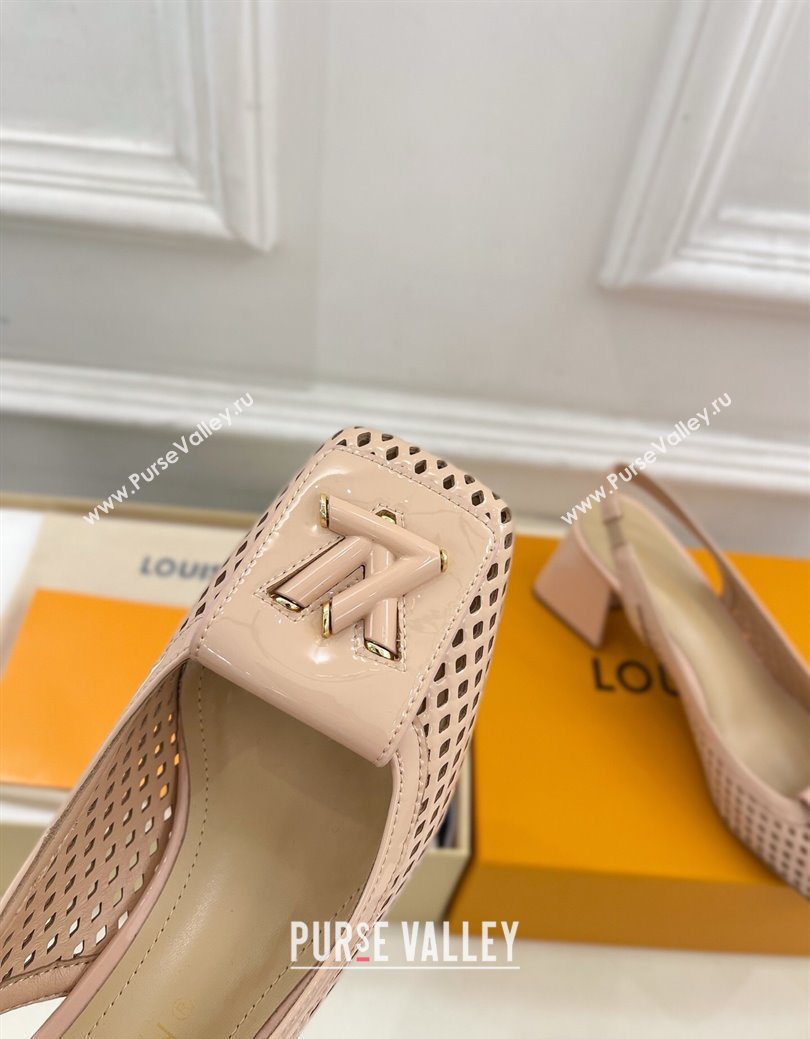 Louis Vuitton Shake Slingback Pumps 5.5cm in Patent Perforated Leather 1AD0BX Beige 2025 (MD-250829095)