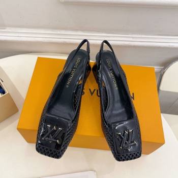 Louis Vuitton Shake Slingback Pumps 5.5cm in Patent Perforated Leather 1AD0BX Black 2025 (MD-250829097)