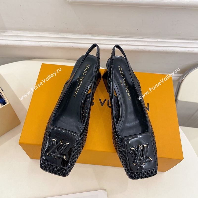 Louis Vuitton Shake Slingback Pumps 5.5cm in Patent Perforated Leather 1AD0BX Black 2025 (MD-250829097)