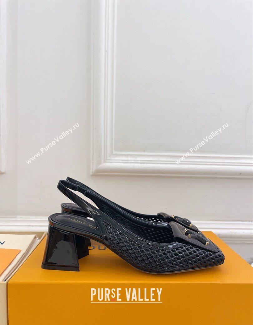 Louis Vuitton Shake Slingback Pumps 5.5cm in Patent Perforated Leather 1AD0BX Black 2025 (MD-250829097)
