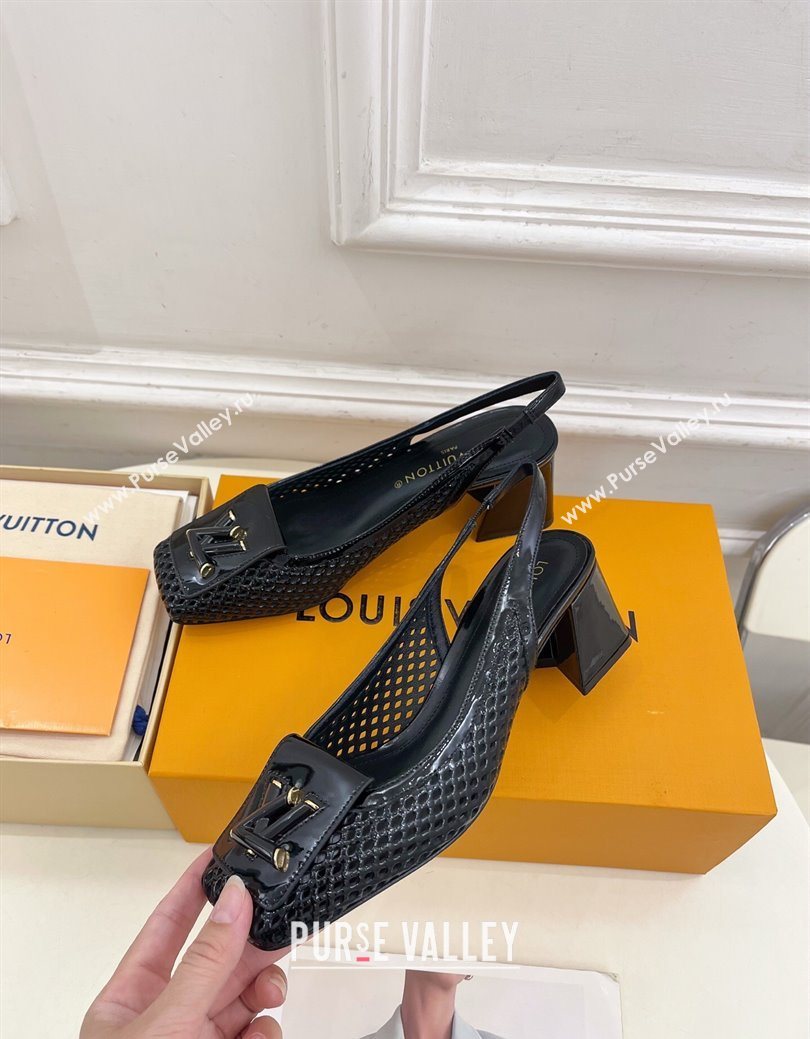 Louis Vuitton Shake Slingback Pumps 5.5cm in Patent Perforated Leather 1AD0BX Black 2025 (MD-250829097)