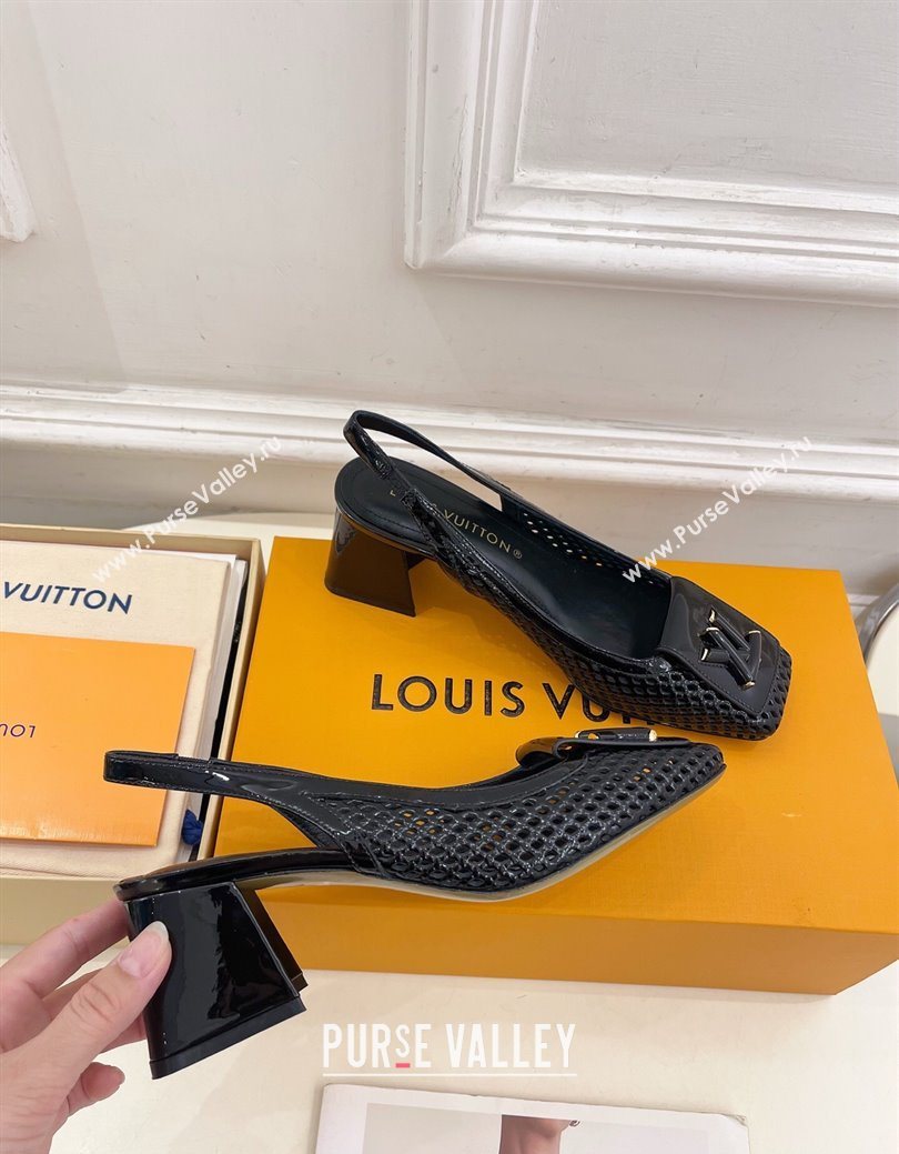 Louis Vuitton Shake Slingback Pumps 5.5cm in Patent Perforated Leather 1AD0BX Black 2025 (MD-250829097)