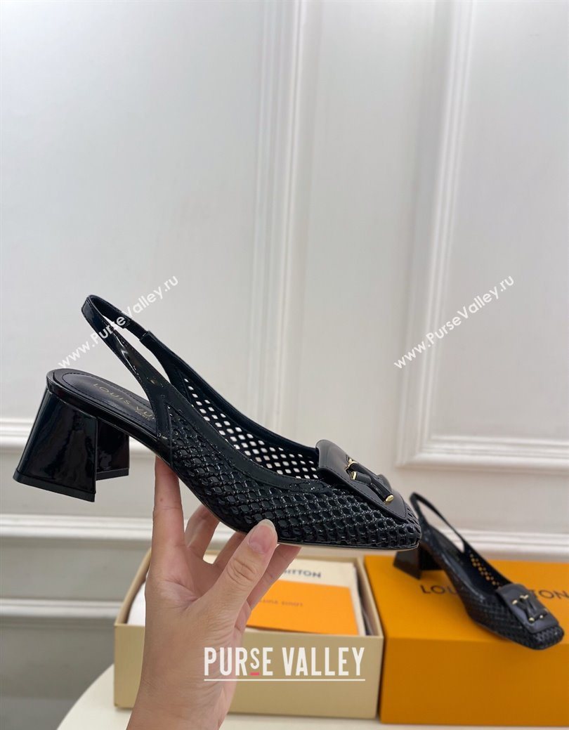 Louis Vuitton Shake Slingback Pumps 5.5cm in Patent Perforated Leather 1AD0BX Black 2025 (MD-250829097)