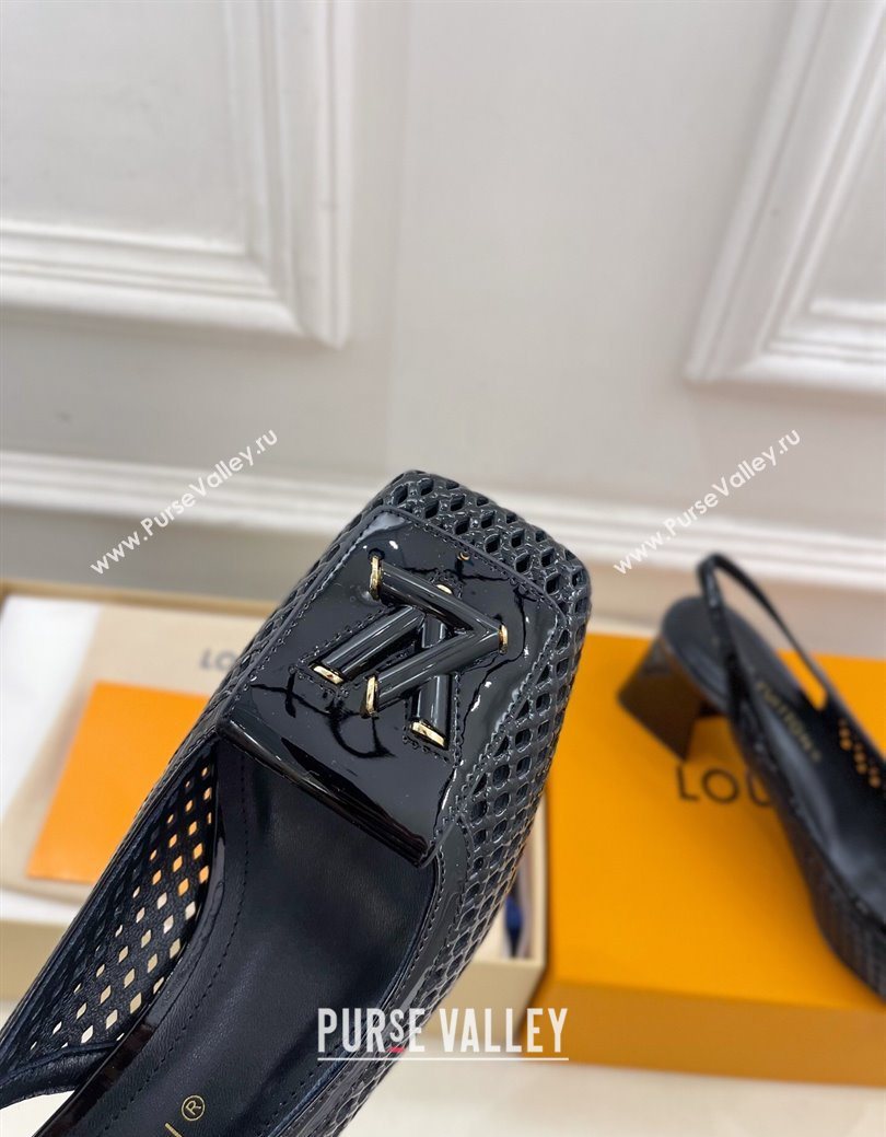 Louis Vuitton Shake Slingback Pumps 5.5cm in Patent Perforated Leather 1AD0BX Black 2025 (MD-250829097)