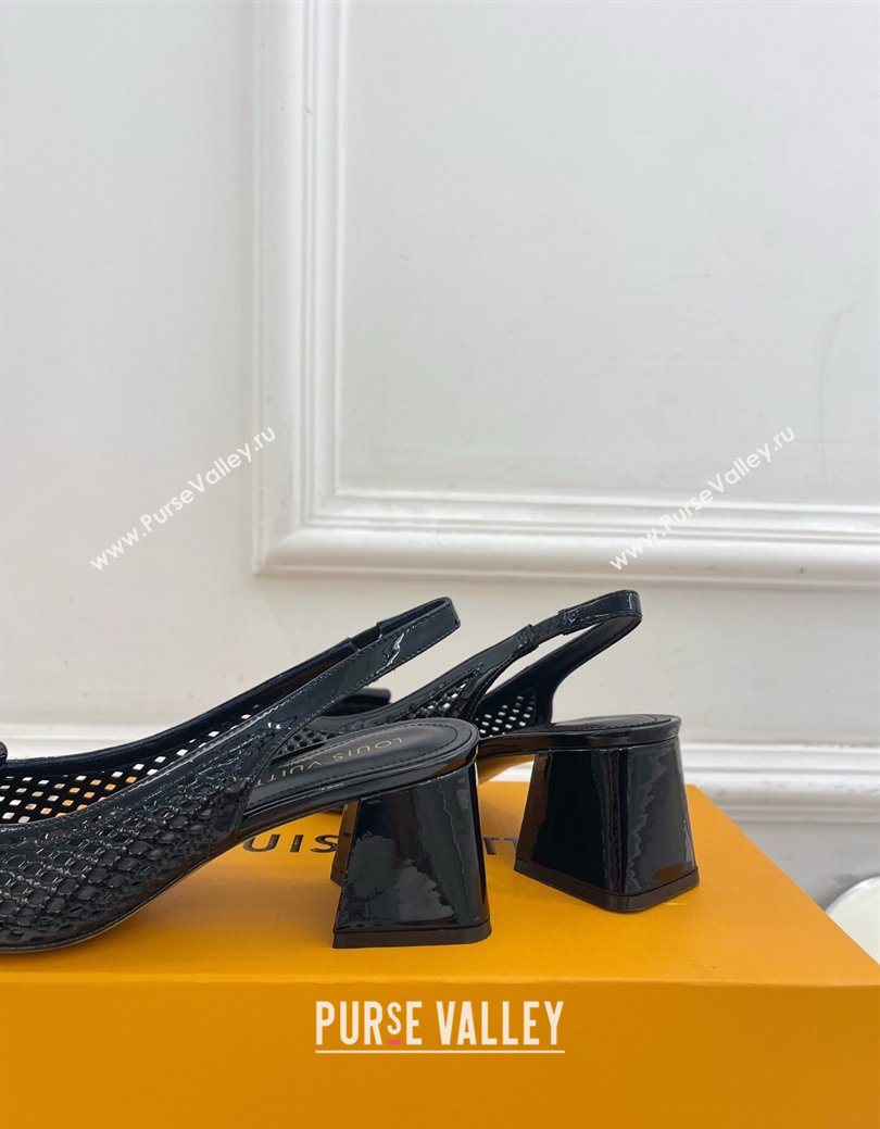 Louis Vuitton Shake Slingback Pumps 5.5cm in Patent Perforated Leather 1AD0BX Black 2025 (MD-250829097)