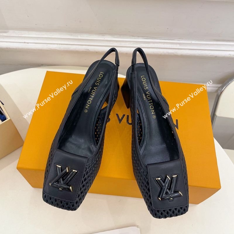 Louis Vuitton Shake Slingback Pumps 5.5cm in Perforated Calf Leather 1AD0BX Black 2025 (MD-250829099)