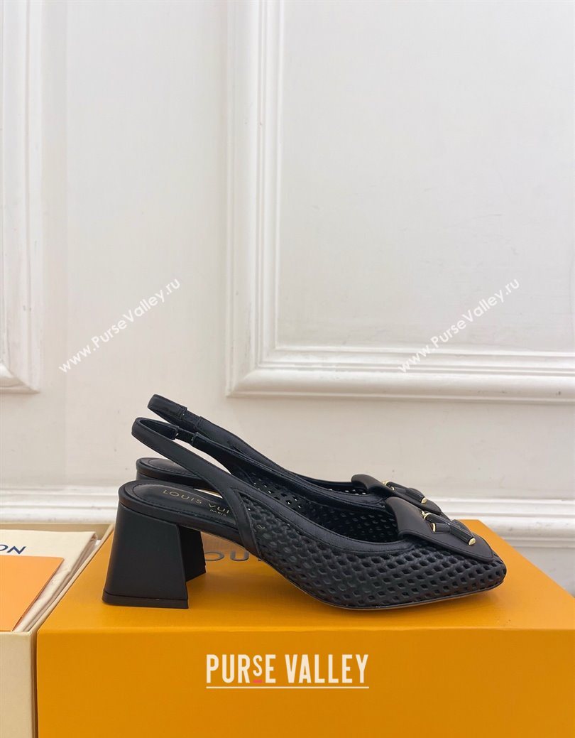 Louis Vuitton Shake Slingback Pumps 5.5cm in Perforated Calf Leather 1AD0BX Black 2025 (MD-250829099)
