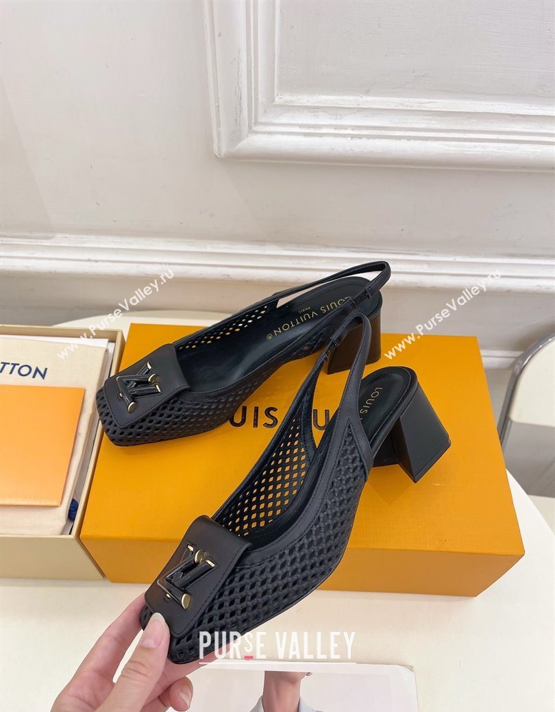 Louis Vuitton Shake Slingback Pumps 5.5cm in Perforated Calf Leather 1AD0BX Black 2025 (MD-250829099)