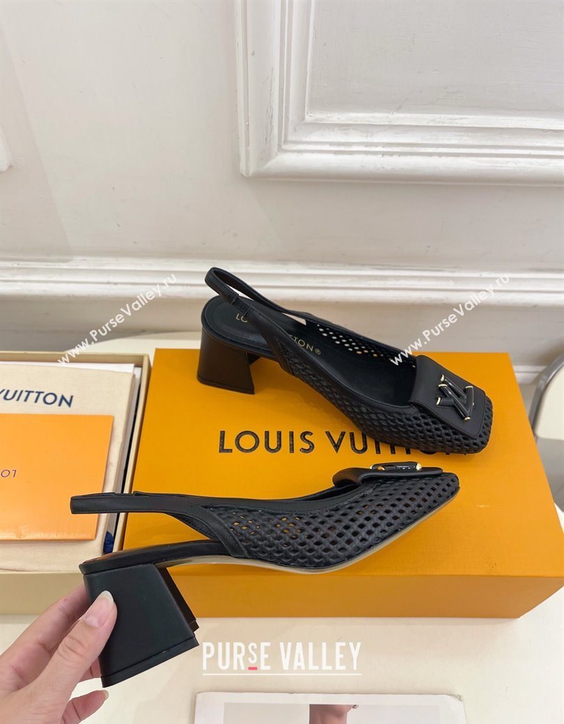 Louis Vuitton Shake Slingback Pumps 5.5cm in Perforated Calf Leather 1AD0BX Black 2025 (MD-250829099)