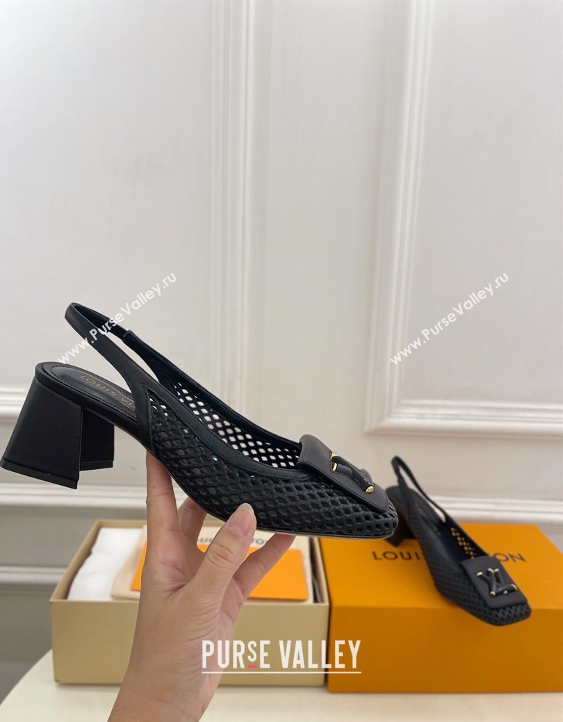 Louis Vuitton Shake Slingback Pumps 5.5cm in Perforated Calf Leather 1AD0BX Black 2025 (MD-250829099)