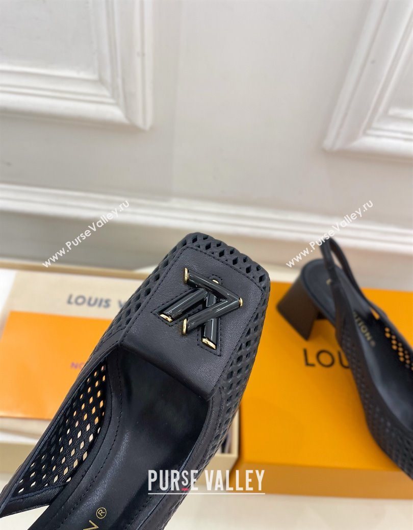 Louis Vuitton Shake Slingback Pumps 5.5cm in Perforated Calf Leather 1AD0BX Black 2025 (MD-250829099)