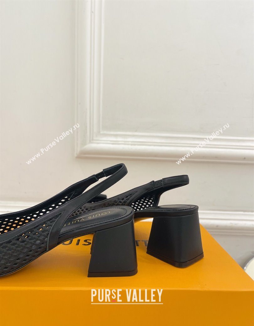 Louis Vuitton Shake Slingback Pumps 5.5cm in Perforated Calf Leather 1AD0BX Black 2025 (MD-250829099)