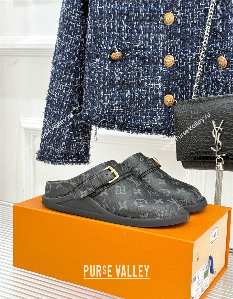Louis Vuitton LV To-Go Flat Comfort Clog Mules in Monogram Canvas with Buckle Black 2025 1AHLVU (MD-250829082)