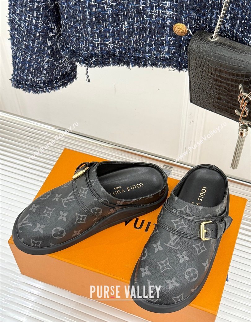 Louis Vuitton LV To-Go Flat Comfort Clog Mules in Monogram Canvas with Buckle Black 2025 1AHLVU (MD-250829082)