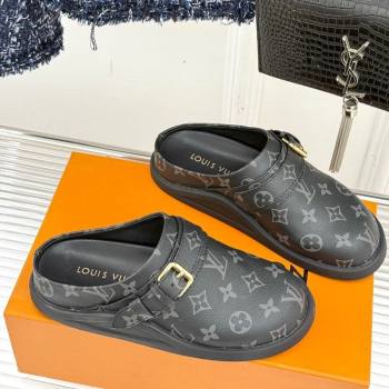Louis Vuitton LV To-Go Flat Comfort Clog Mules in Monogram Canvas with Buckle Black 2025 1AHLVU (MD-250829082)