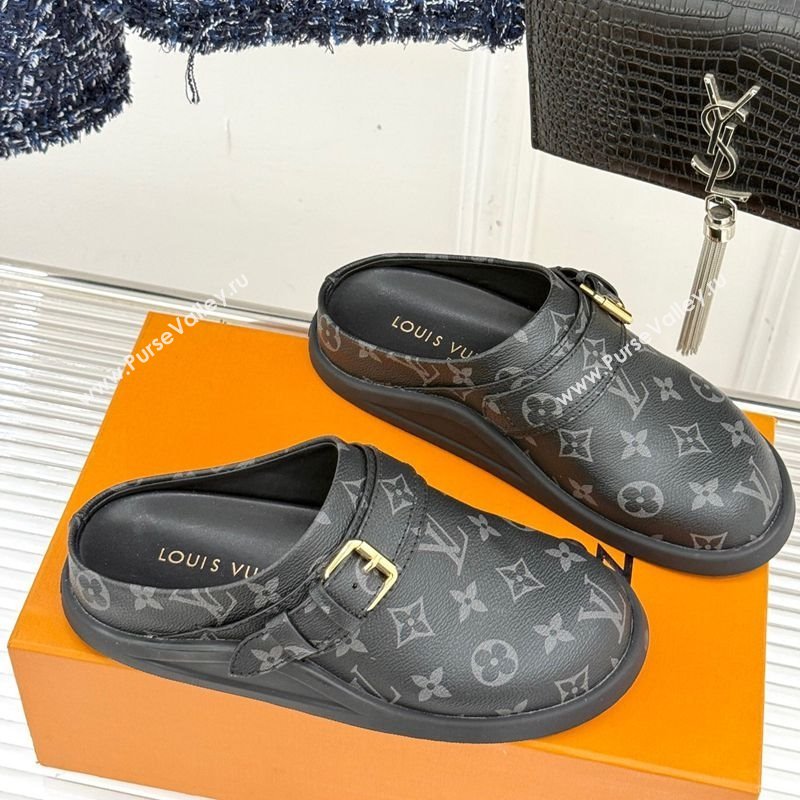 Louis Vuitton LV To-Go Flat Comfort Clog Mules in Monogram Canvas with Buckle Black 2025 1AHLVU (MD-250829082)