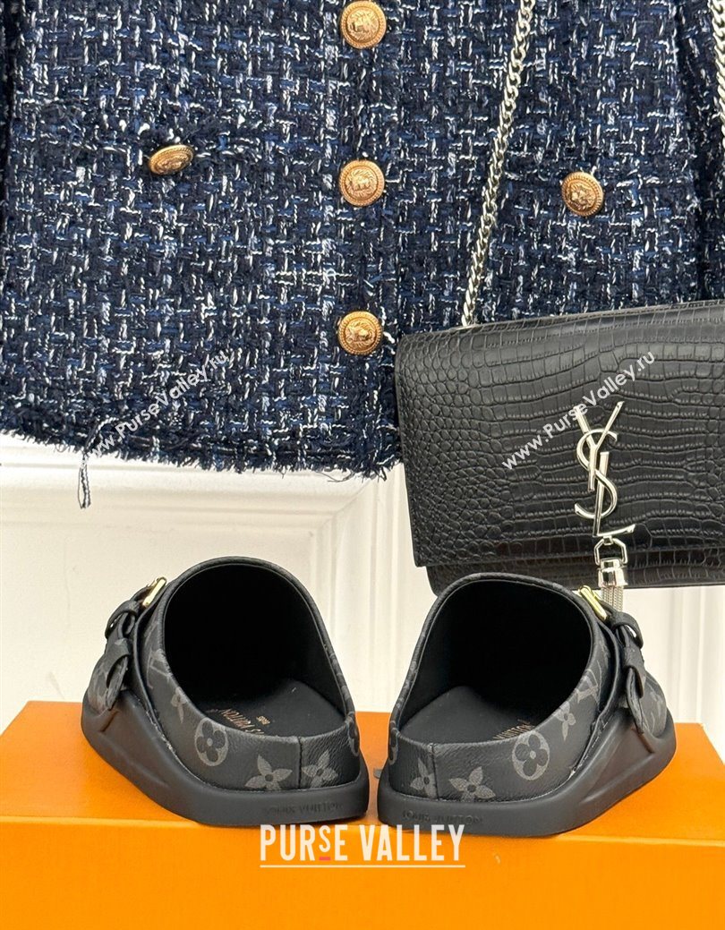 Louis Vuitton LV To-Go Flat Comfort Clog Mules in Monogram Canvas with Buckle Black 2025 1AHLVU (MD-250829082)
