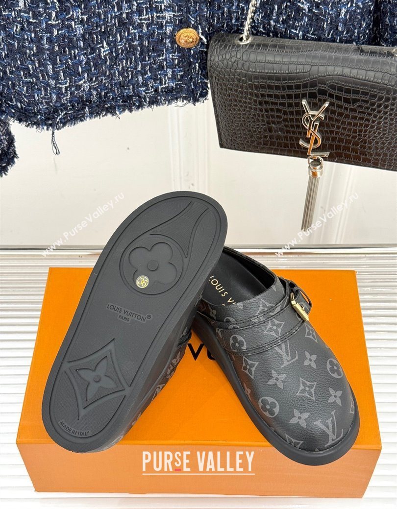 Louis Vuitton LV To-Go Flat Comfort Clog Mules in Monogram Canvas with Buckle Black 2025 1AHLVU (MD-250829082)