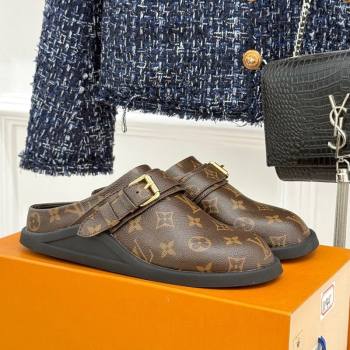Louis Vuitton LV To-Go Flat Comfort Clog Mules in Monogram Canvas with Buckle Brown 2025 1AHLVU (MD-250829083)