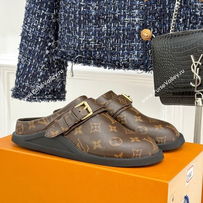 Louis Vuitton LV To-Go Flat Comfort Clog Mules in Monogram Canvas with Buckle Brown 2025 1AHLVU (MD-250829083)