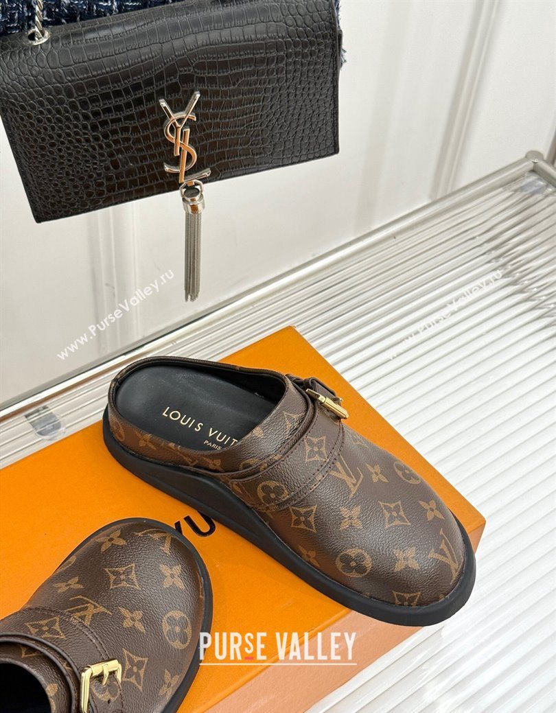 Louis Vuitton LV To-Go Flat Comfort Clog Mules in Monogram Canvas with Buckle Brown 2025 1AHLVU (MD-250829083)