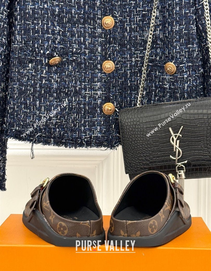 Louis Vuitton LV To-Go Flat Comfort Clog Mules in Monogram Canvas with Buckle Brown 2025 1AHLVU (MD-250829083)