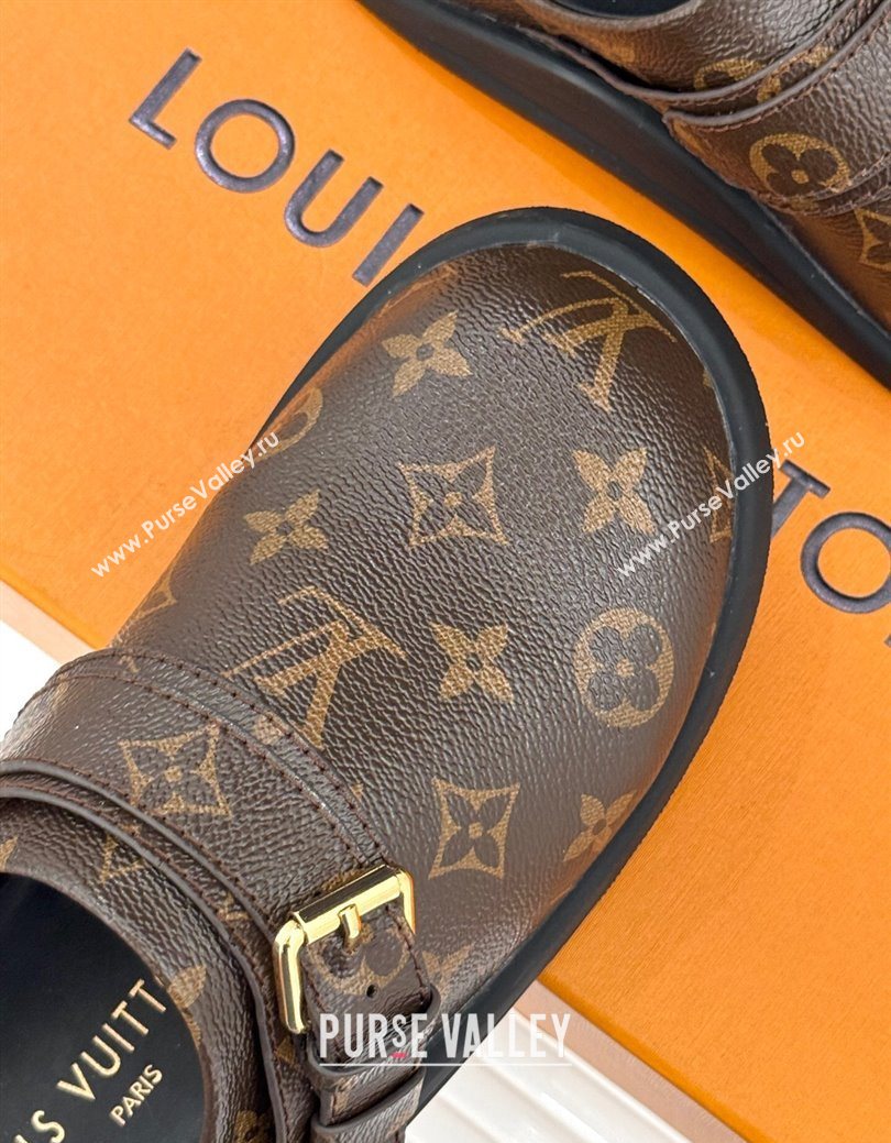 Louis Vuitton LV To-Go Flat Comfort Clog Mules in Monogram Canvas with Buckle Brown 2025 1AHLVU (MD-250829083)