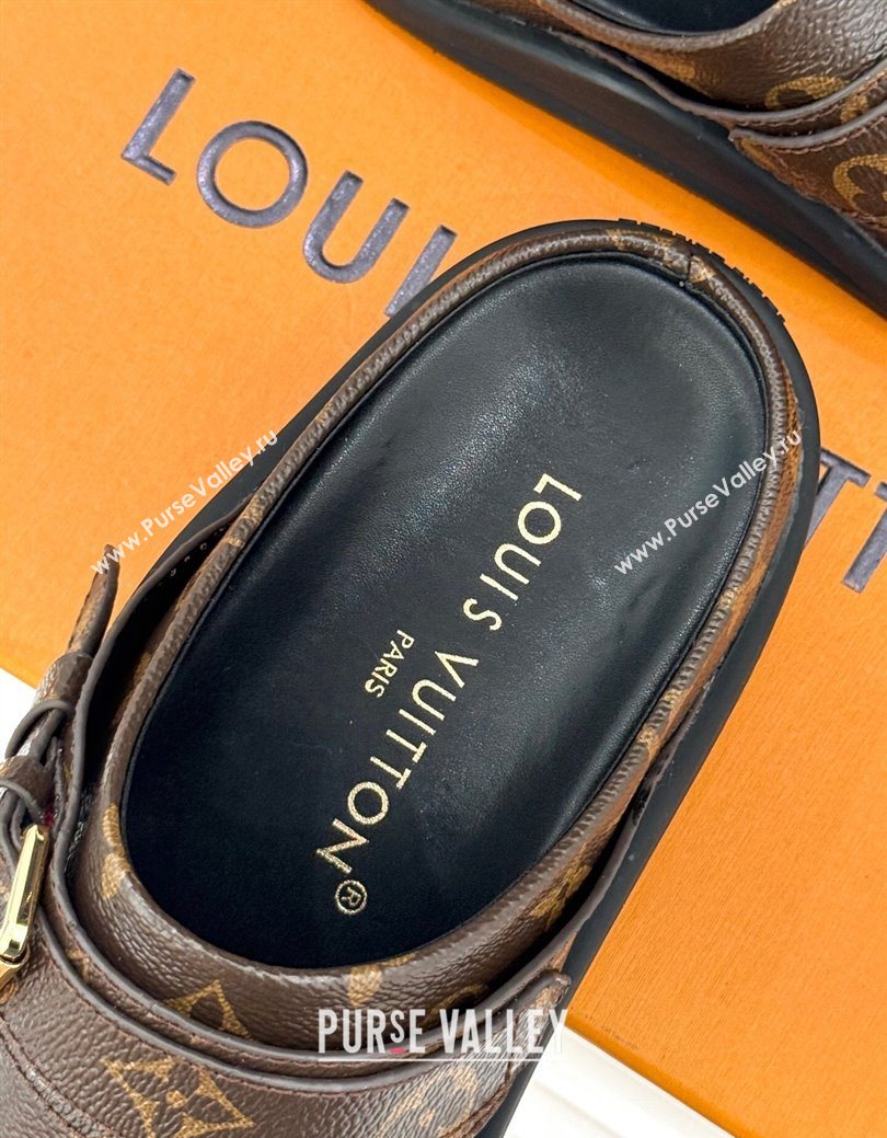 Louis Vuitton LV To-Go Flat Comfort Clog Mules in Monogram Canvas with Buckle Brown 2025 1AHLVU (MD-250829083)