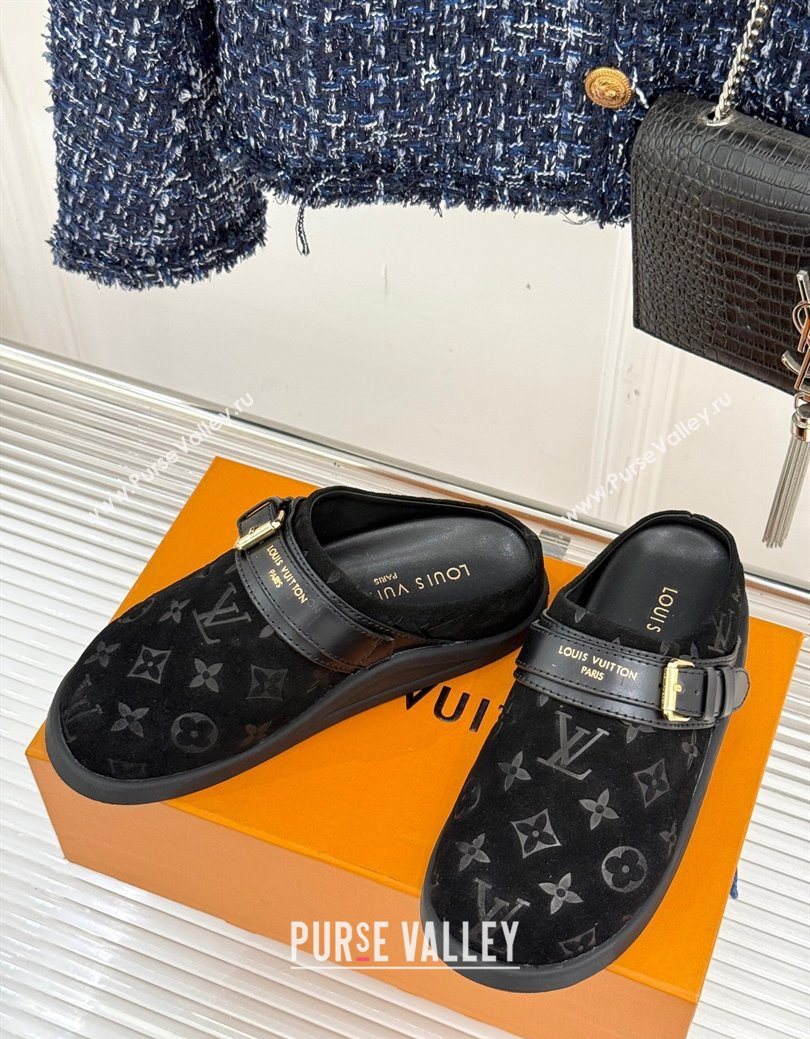 Louis Vuitton LV To-Go Flat Comfort Clog Mules in Suede with Buckle Black 2025 1AHLVU (MD-250829084)