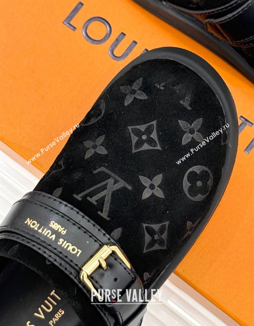 Louis Vuitton LV To-Go Flat Comfort Clog Mules in Suede with Buckle Black 2025 1AHLVU (MD-250829084)