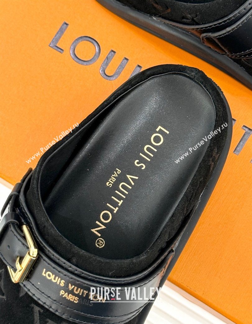 Louis Vuitton LV To-Go Flat Comfort Clog Mules in Suede with Buckle Black 2025 1AHLVU (MD-250829084)