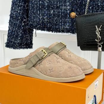 Louis Vuitton LV To-Go Flat Comfort Clog Mules in Suede with Buckle Beige2 2025 1AHLVU (MD-250829085)