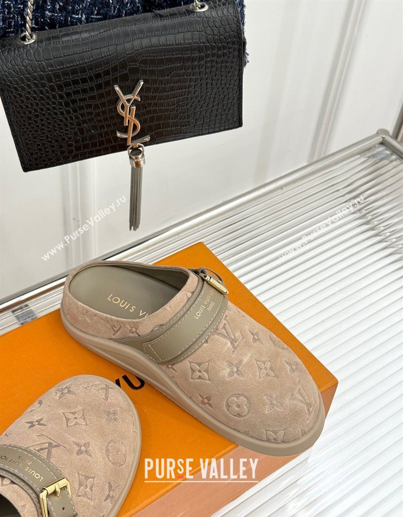 Louis Vuitton LV To-Go Flat Comfort Clog Mules in Suede with Buckle Beige2 2025 1AHLVU (MD-250829085)