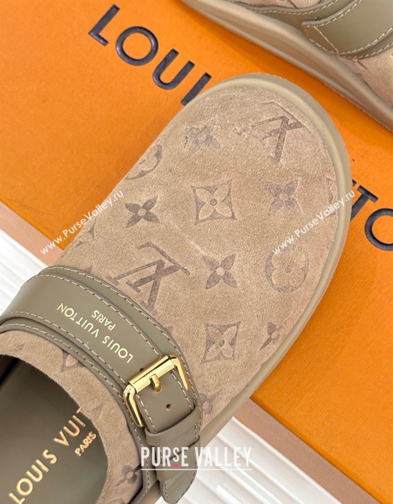 Louis Vuitton LV To-Go Flat Comfort Clog Mules in Suede with Buckle Beige2 2025 1AHLVU (MD-250829085)
