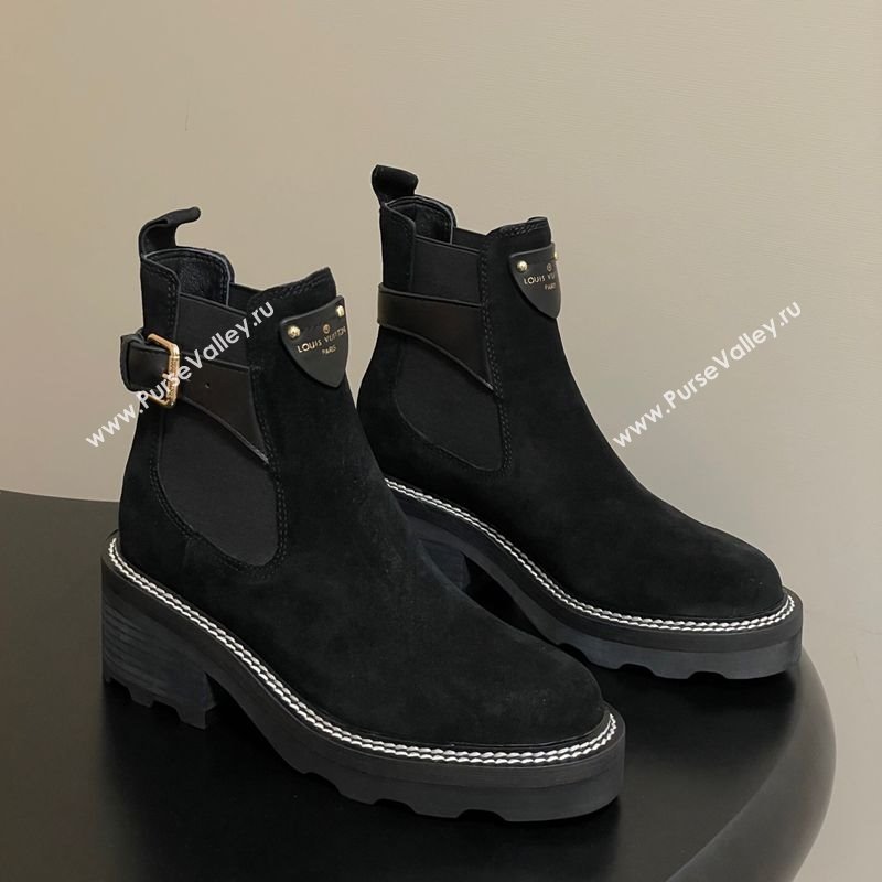 Louis Vuitton LV Beaubourg Ankle Boots 4cm in Suede Black 2025 1ACKCP (MD-250829123)