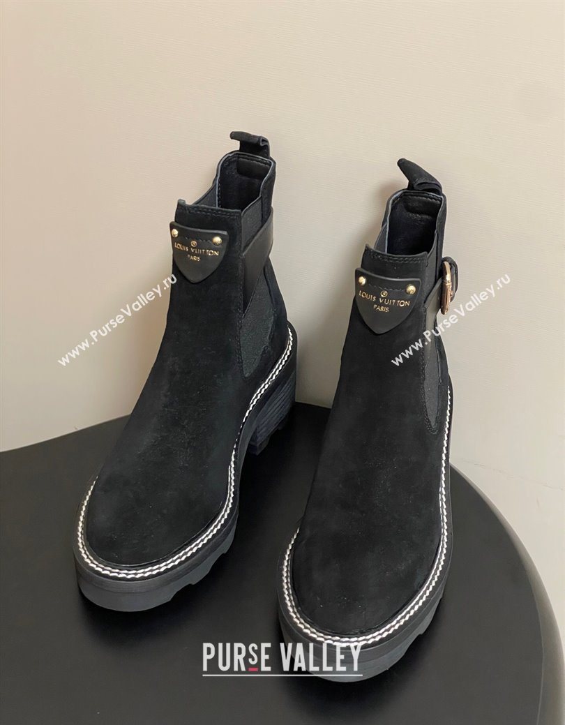 Louis Vuitton LV Beaubourg Ankle Boots 4cm in Suede Black 2025 1ACKCP (MD-250829123)
